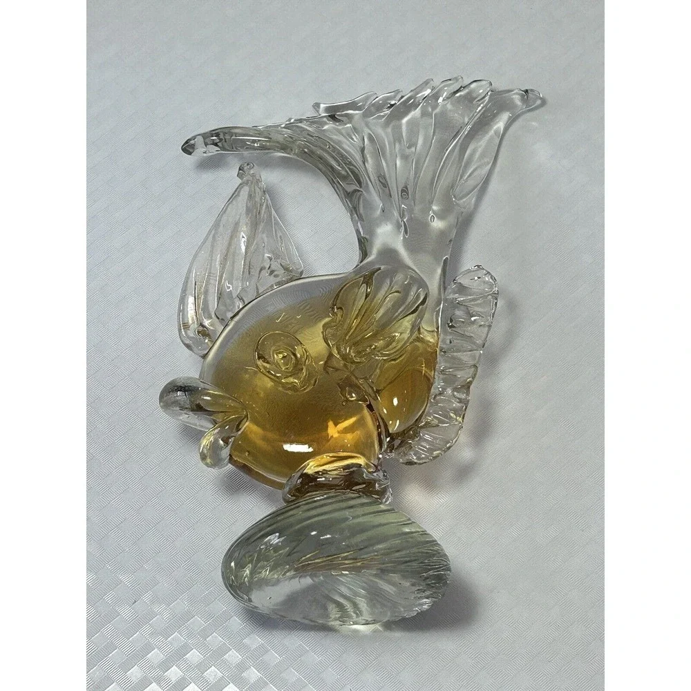 VINTAGE‎ ART GLASS GOLD & WHITE FISH FIGURE/STATUE- 8 1/4”